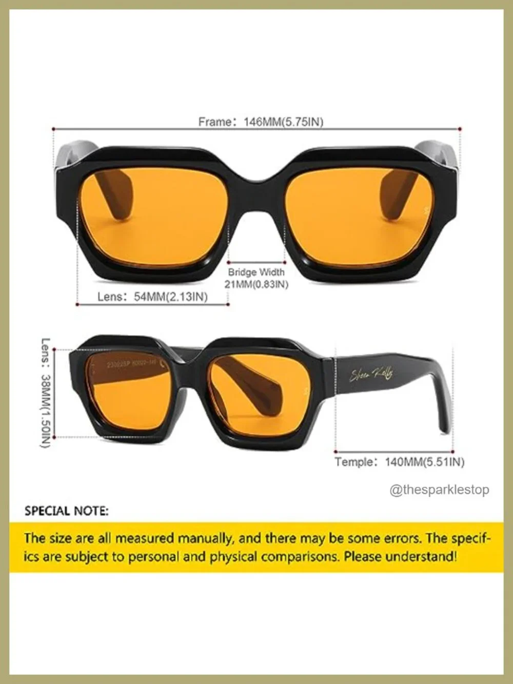 Retro Thick Hexagon Sunglasses Oversized Square Chunky UV400 Men Women